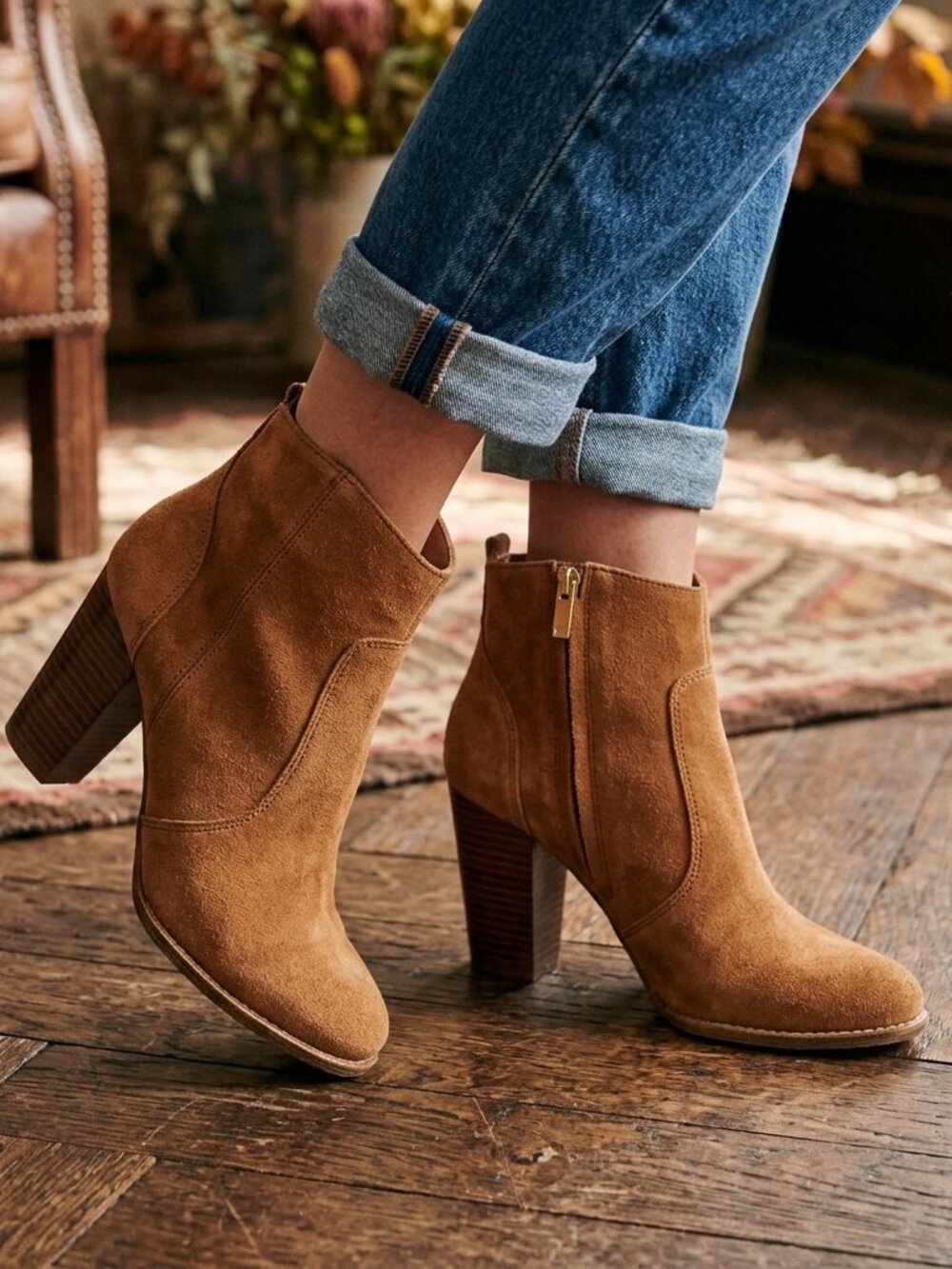Joie Dalton Booties size 7 Women's Cognac Brown Side Zipper Suede Ankle Boot